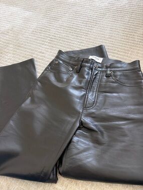 Agolde Black Leather Straight-Leg Jeans